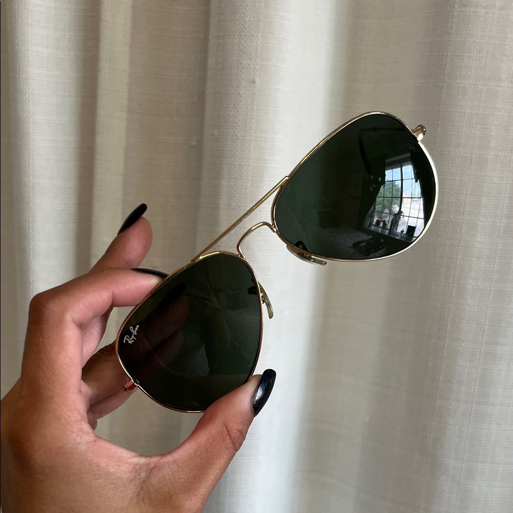 Ray-Ban Gold Frame Sunglasses with Dark Green Lenses - Women's